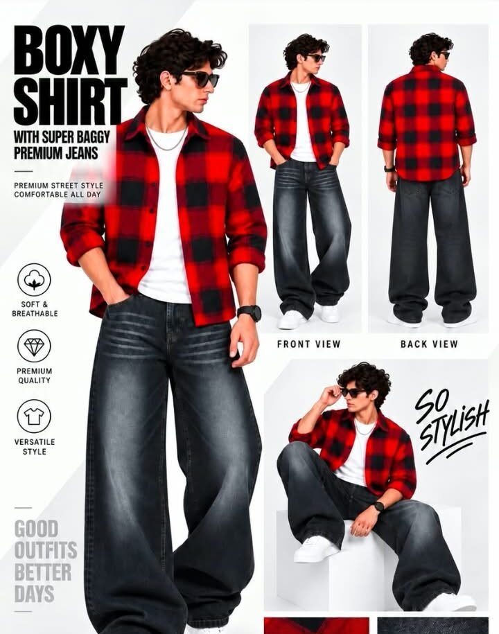 6675aec1-6ecc-4f45-a9bb-ac2437522d2d Premium quality supar baggy jeans boxy shirt combo - Image 1