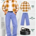 Premium quality baggy jeans boxy shirt  ledar belt combo