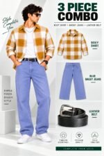 Premium quality baggy jeans boxy shirt  ledar belt combo