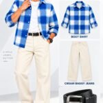 Premium quality baggy jeans boxy shirt  ledar belt combo