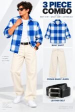 Premium quality baggy jeans boxy shirt  ledar belt combo