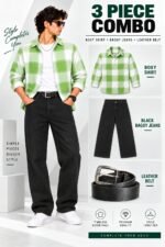 Premium quality baggy jeans boxy shirt ledar belt combo`